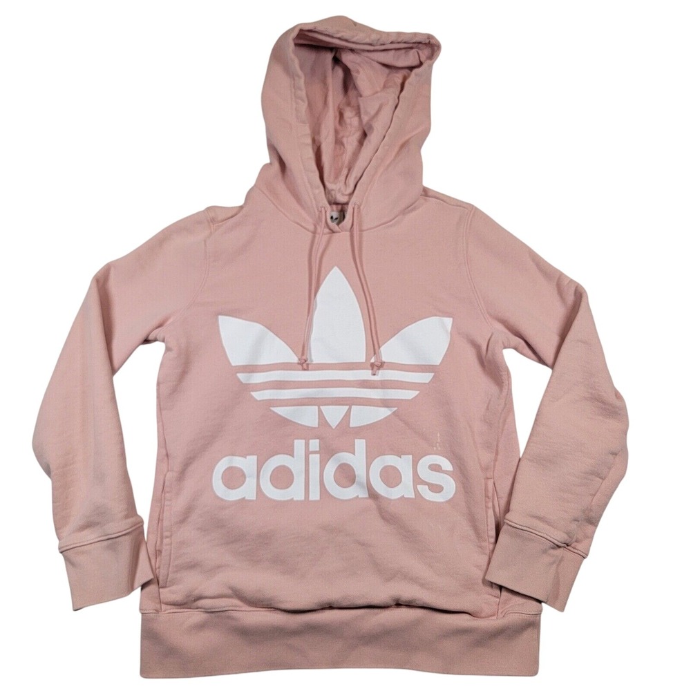 Adidas Pullover Logo Hoodie Women's Sz Small Powder Pink Terry Pocket